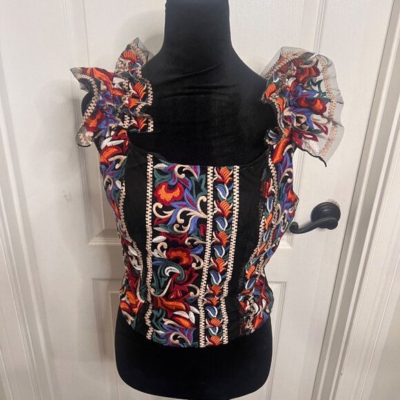 Anthropologie Peachypeach Embroidered Floral Ruffle Sleeve Top Size Small NWT‎ - Picture 7 of 11